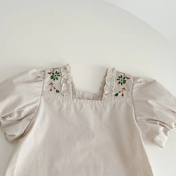 Embroidered Flower Square Neck Shirt