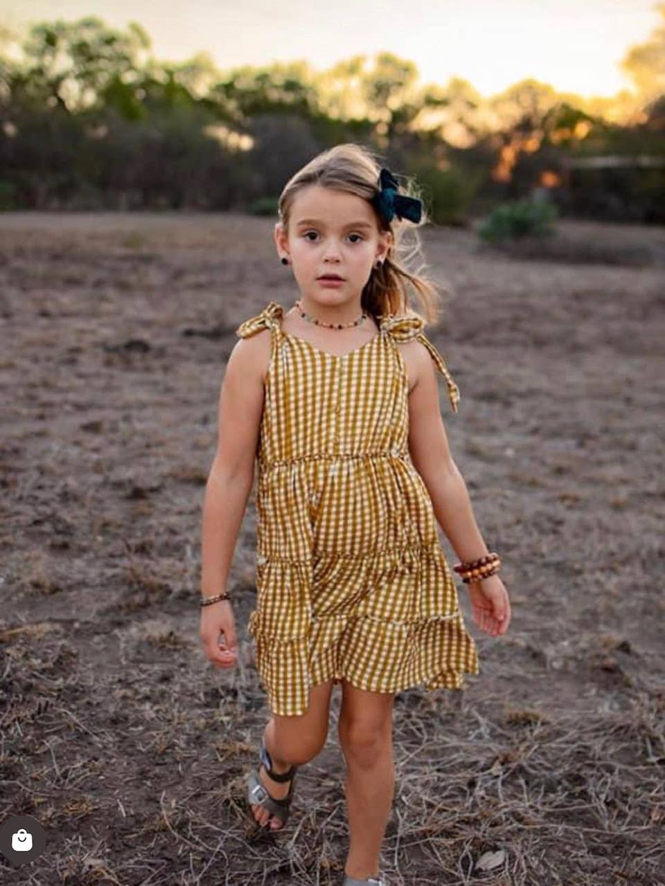 Golden Gingham Tie Dress