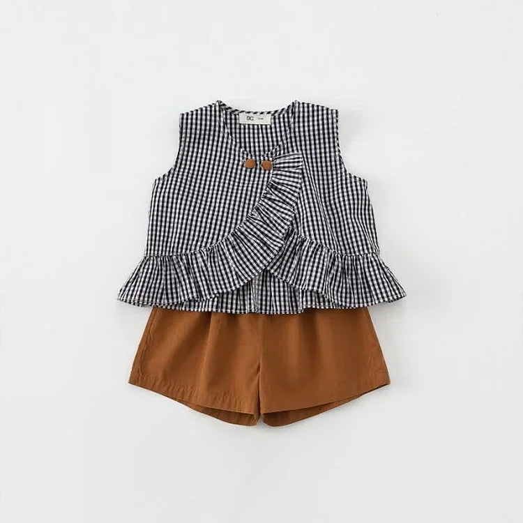 Gingham Sleeveless Blouse and Short Set