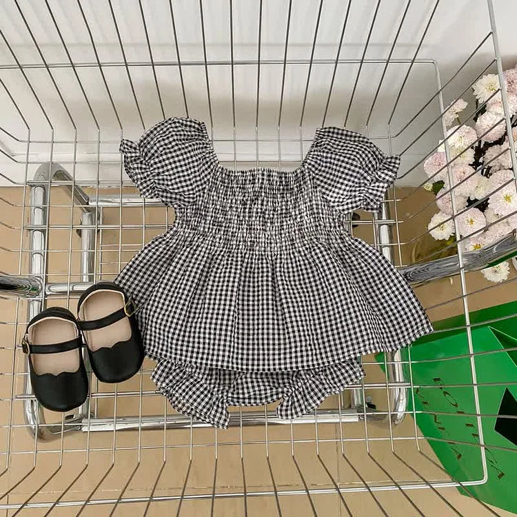 Plaid Puff Sleeve Set