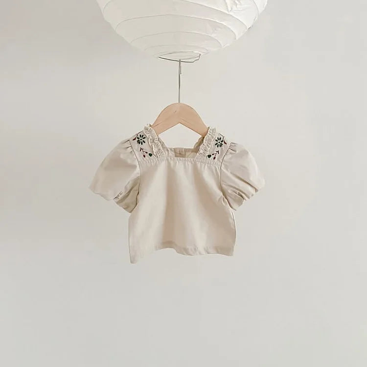 Embroidered Flower Square Neck Shirt