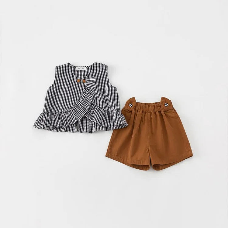Gingham Sleeveless Blouse and Short Set