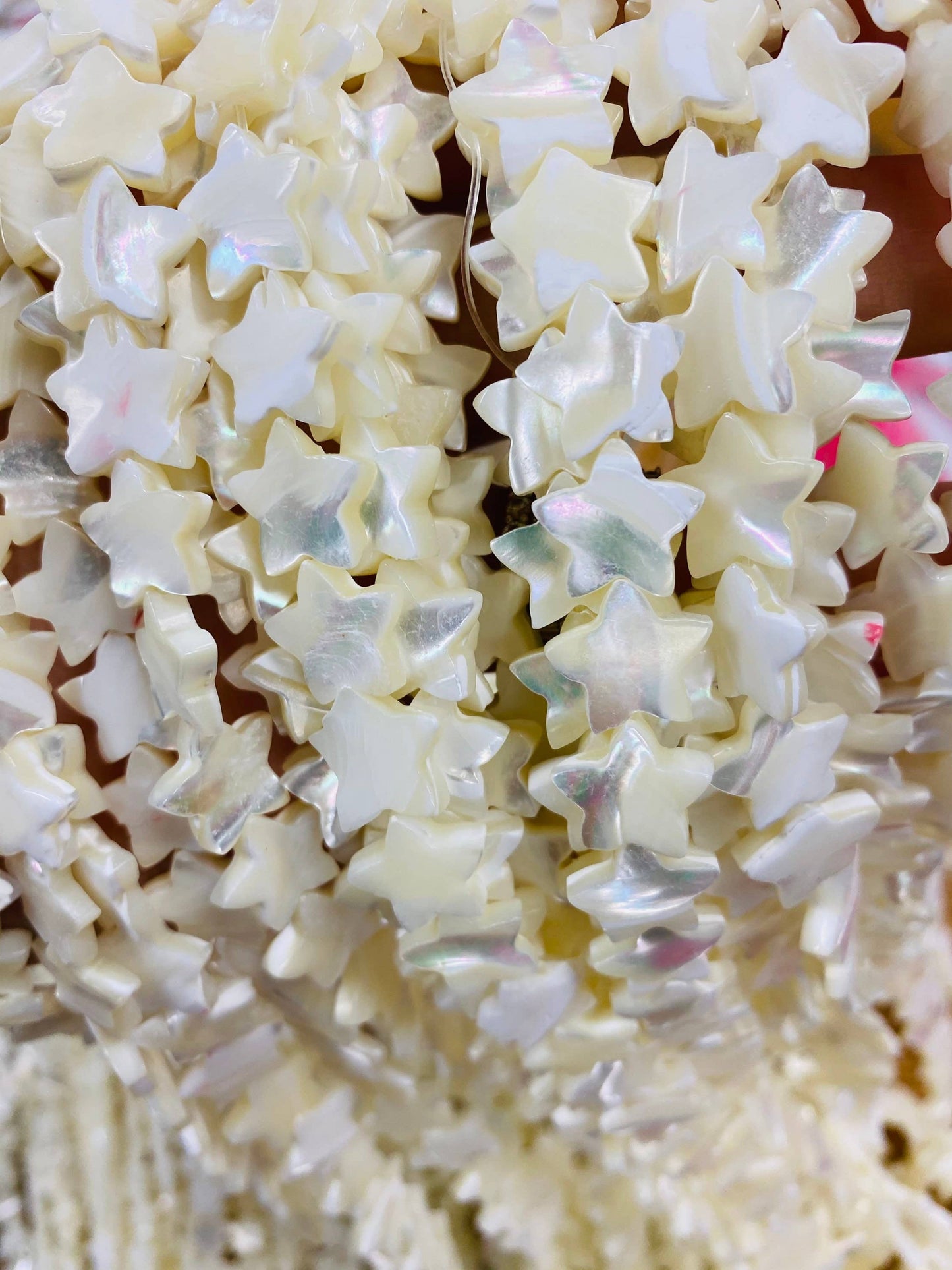 White Pearl Star Accent Beads, Tiny Shell Pearl Star Spacer Beads, Kids DIY Jewelry Bead, White Star Accent Beads, Cute Star Beads For Bracelet