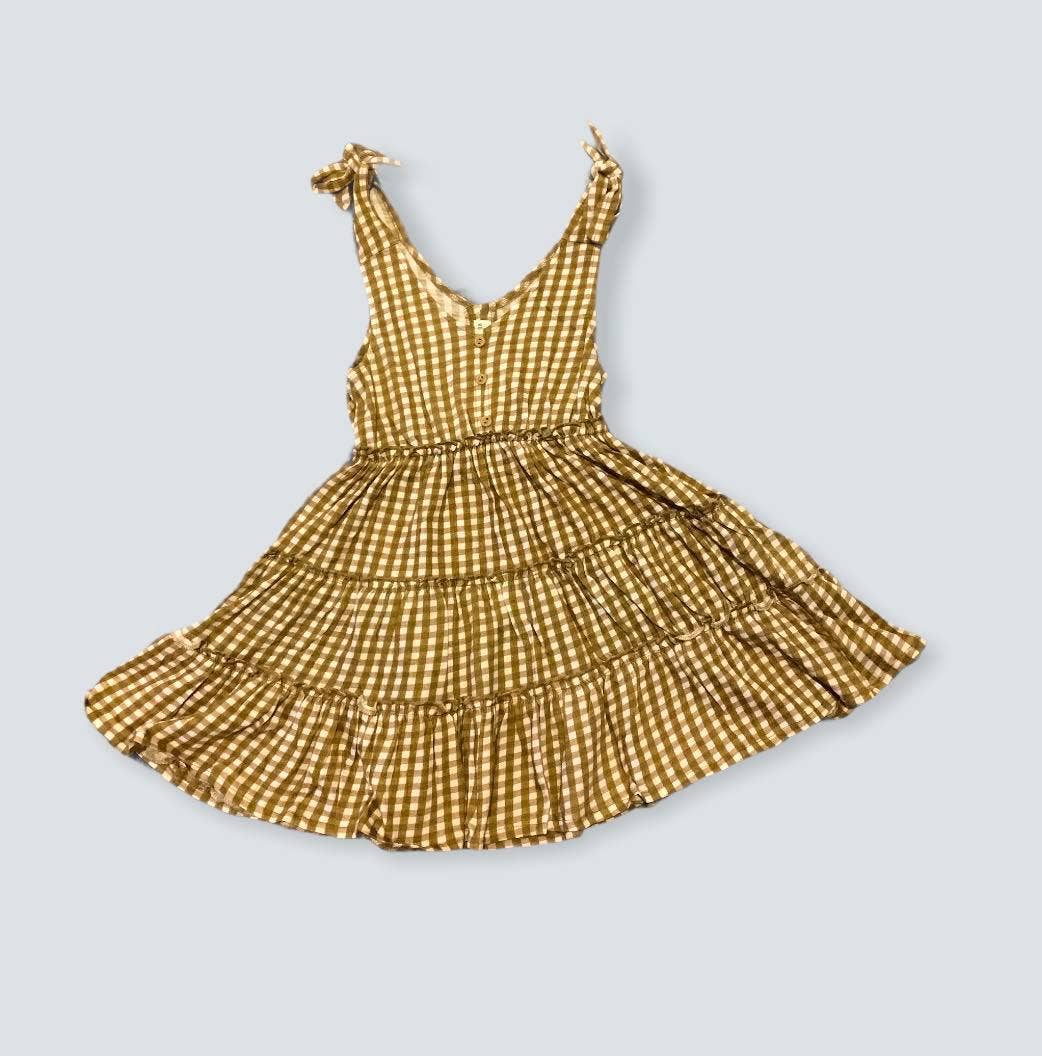 Golden Gingham Tie Dress