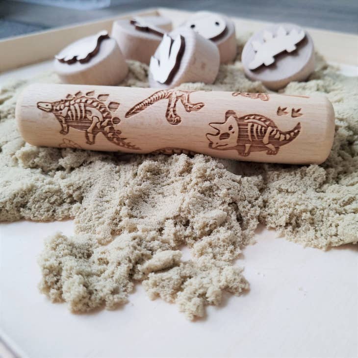 Wooden Hand Dough Roller Dinosaur