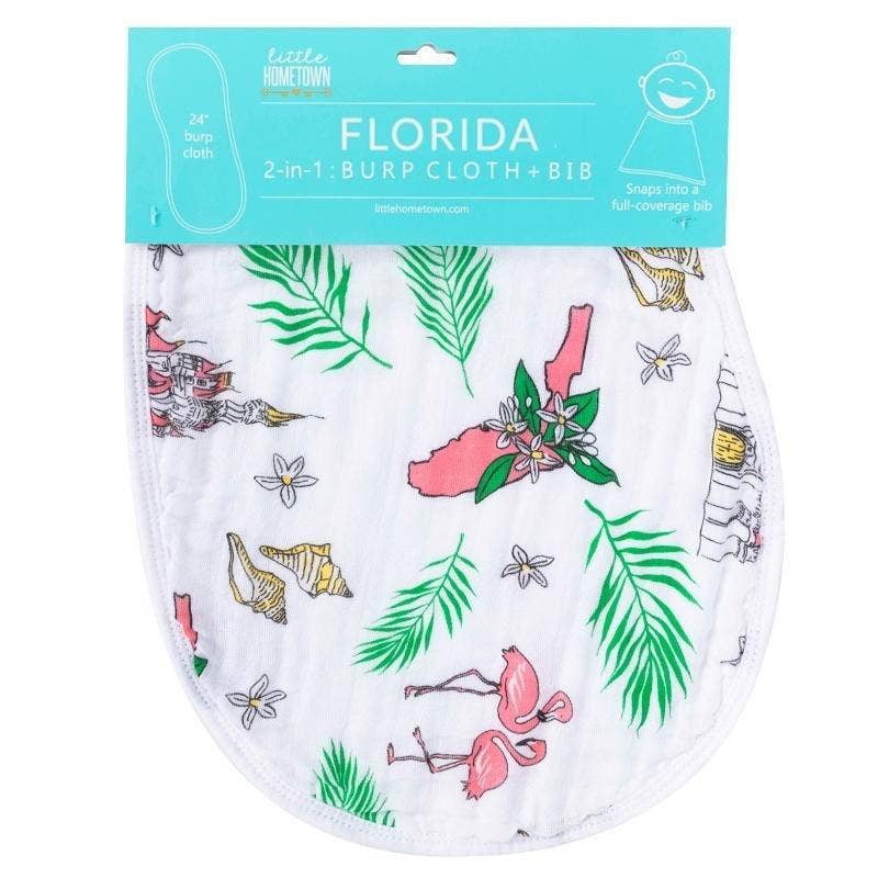 Baby Burp Cloth and Wraparound Bib (Florida Floral)