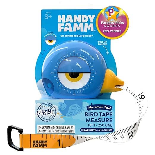 3-in-1 STEM Tape Measure / Construction Tool - Bird - "Toto"