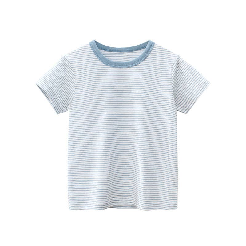 Baby Striped Pattern Casual Round Neck T Shirt Outfits: Blue / 130 (7-8Y)