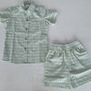 Blue & Sage Geometrical Print Boys Shirt & Shorts set : Infant : Baby : Toddler : Tween : Kids: 2YEAR