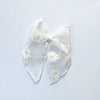 White Daisy Flocked Sheer Elle Hair Bow