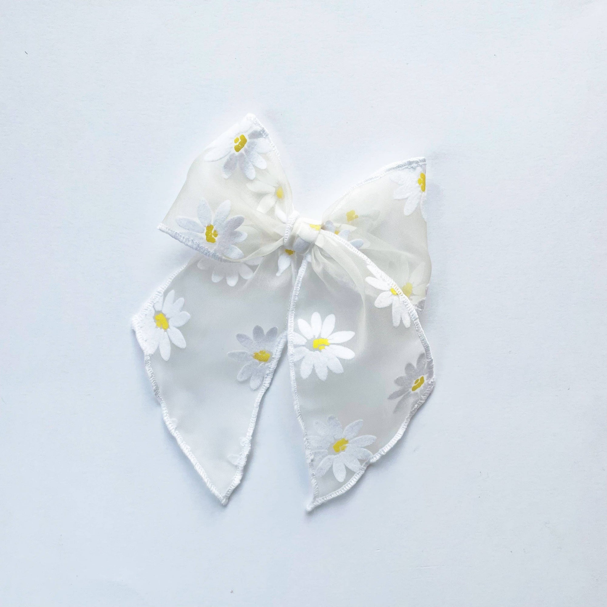 White Daisy Flocked Sheer Elle Hair Bow