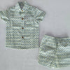 Blue & Sage Geometrical Print Boys Shirt & Shorts set : Infant : Baby : Toddler : Tween : Kids: 3YEAR