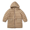 Lightweight Hooded Long Puffer Goose Down Jacket: Beige / XS