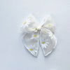 White Daisy Flocked Sheer Elle Hair Bow