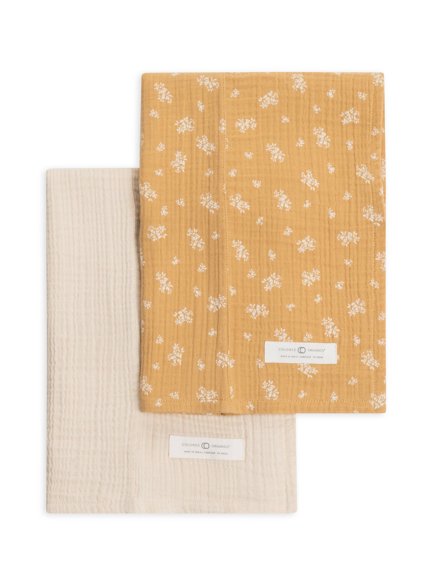Organic Muslin Baby Burp Cloth (2-pack) -Honeysuckle+Natural