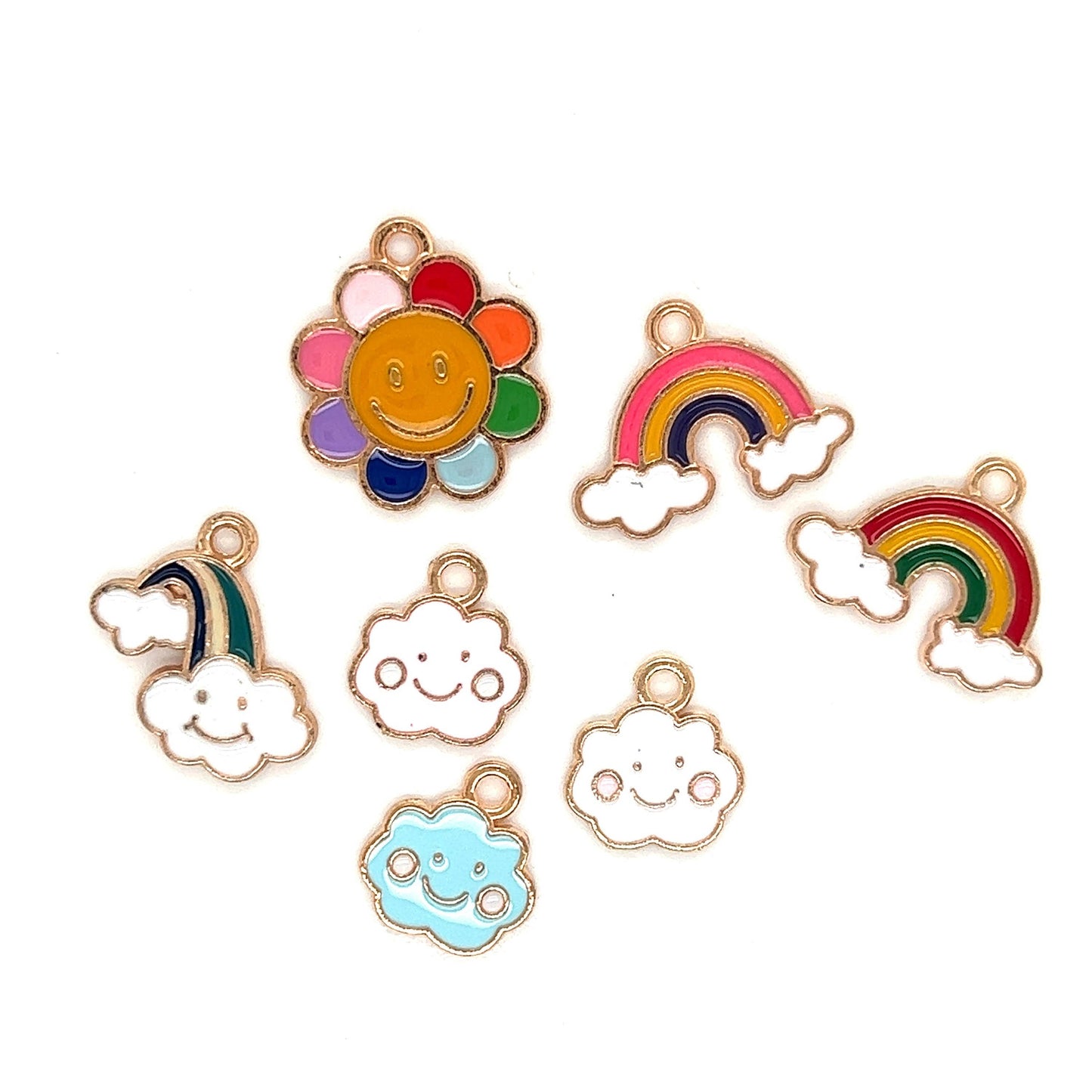 Pack of 10 Y2K Charms, Smiley Flower Charm, Rainbow Smiley Charm, Y2K Smiley Pendant For Necklace, DIY Charms For Bracelet, Bulk Wholesale Charm
